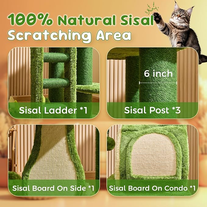 80.3'' Modern Cat Tree, Tall Cat Tower for Indoor Cats Adults, Luxury Climb Tower with Scratching Post, Heavy Duty Cat Condo with Ladder, Toys, Double Sided Mat, Lotus Perch for Multi-Cat Families-PawvioPets