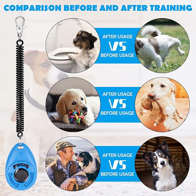 Dog Training Clicker with Wrist Strap - OYEFLY Durable Lightweight Easy to Use, Pet Training Clicker for Cats Puppy Birds Horses. Perfect for Behavioral Training 2-Pack (Blue and White)-PawvioPets