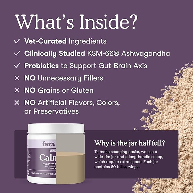 Fera Pets Calming Supplement for Dogs & Cats with Probiotics, L-Theanine, and Ashwagandha - Supports Anxiety Relief - Promotes Relaxation - 60 Scoops-PawvioPets