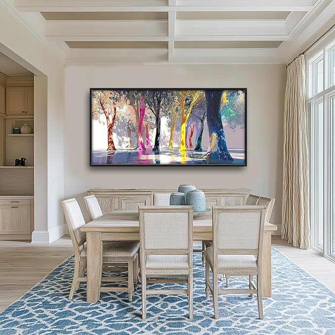 Framed Large Trees Wall Art for Living Room, Oversized Abstract Forest Wall Decor Colorful Nature Canvas Painting Modern Artwork Home Decoration for Living Room Bedroom Dining Room Office 60"x30"-PawvioPets