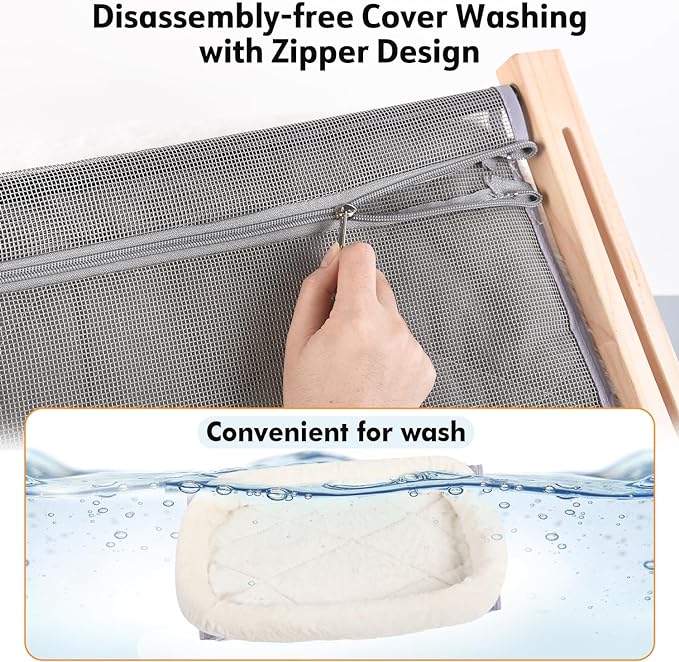 AMOSIJOY Cat Sill Window Perch Sturdy Hammock Window Seat with Cushion Bed Cover, Wood & Metal Frame for Large Cats, Easy to Adjust Cat Bed for Windowsill, Bedside, Drawer and Cabinet (M)-PawvioPets