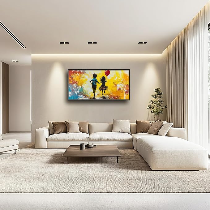 Framed Large Banksy Wall Art for Living Room, Oversized Colorful Graffiti Children Wall Decor, Peaceful Canvas Painting Pictures Modern Artwork Home Decoration for Living Room Bedroom 60"x30"-PawvioPets