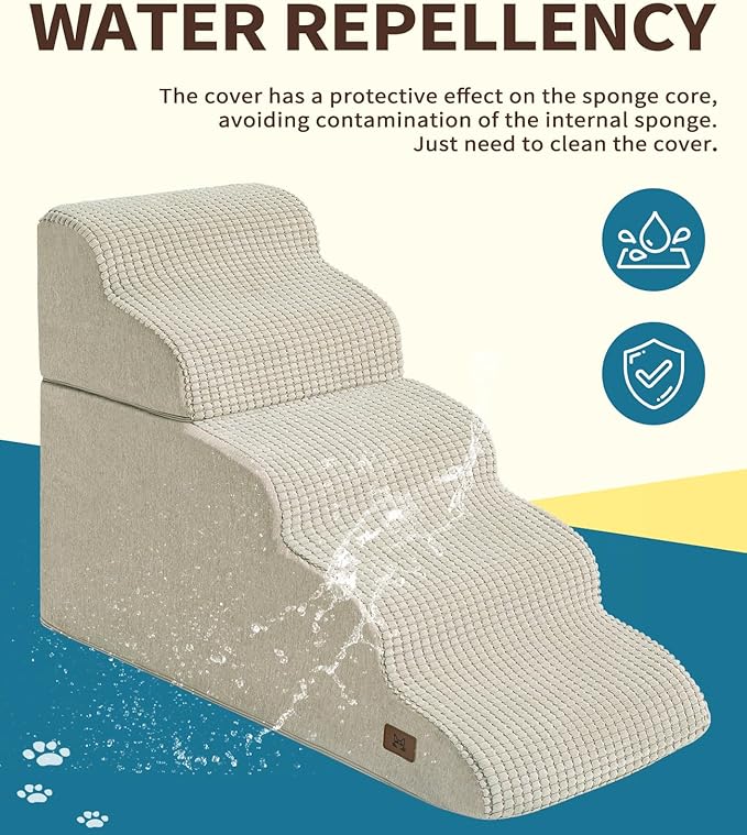 Dog Step for Bed, Dog Stair 5-Step 35D Pet Stair 19.7" H for High Bed or Sofa Non-Slip Balanced Pet Step Indoor, Beige-PawvioPets