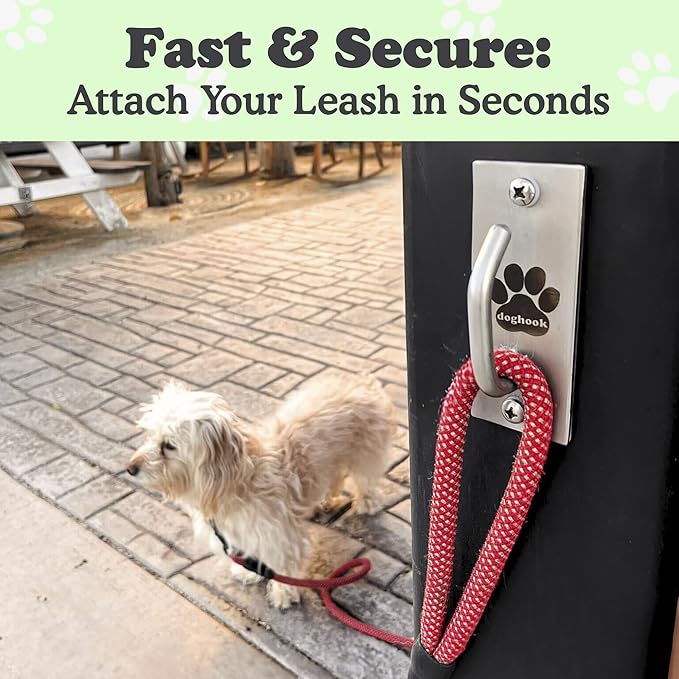 Canine Hitch- Secure Dog Leash Parking Mounted Indoor – Outdoor Wall Hook - Tie Out Stainless Steel Practical Lead Management for Home & Business, Standard Size-PawvioPets