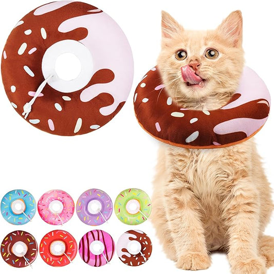 Cat Cone Collar Soft, Cute Cat Donut Collar After Surgery, Adjustable Kitten Recovery Cones to Stop Licking, Lightweight Neck Elizabethan Collars for Cats Kittens (Chocolate, Small)-PawvioPets