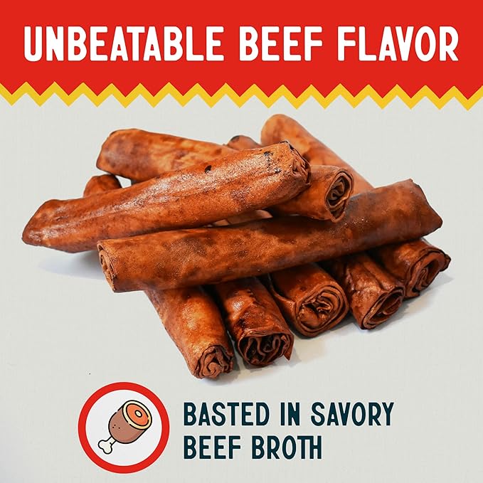 Canine Chews 8-9" Beef Basted Thick Rawhide Retriever Rolls - Pack of 25 Beef-Flavored Long-Lasting Dog Rawhide Chews - Protein-Dense Jumbo Rawhide Bones For Large Dogs - Treats for Aggressive Chewers-PawvioPets