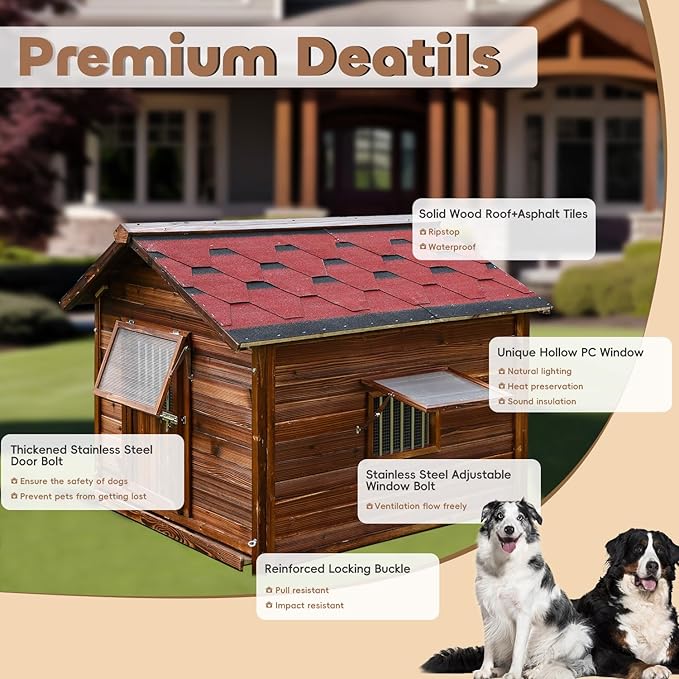Dog House Outdoor for Large Breed Dogs,Waterproof Dog House Outdoor Outside with Weatherproof Finish,Door,Cozy Dog Kennel Indoor Large for All Seasons,4XL- 60.24"(D) X 47.24"(W) X 50.39 "(H)-PawvioPets