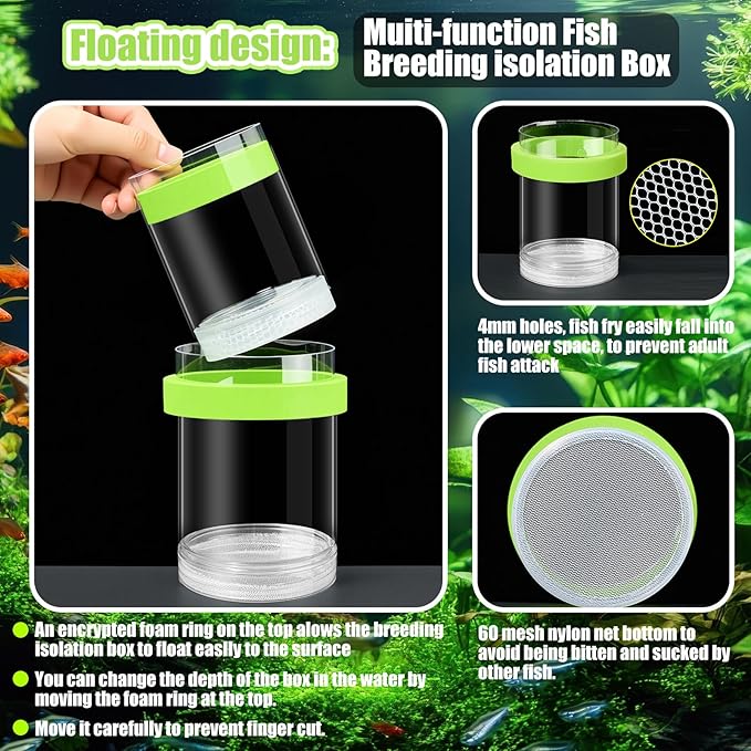 2 Pcs Breeder Box for Fish Tank Aquarium Breeder Separation Net Breeding Box with Suction Cup for Small Fish Shrimp Clownfish Guppy(Green,M)-PawvioPets