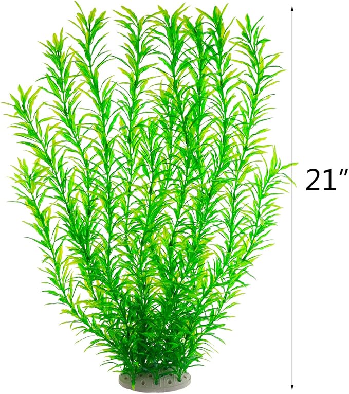 Aquarium Plastic Plants Large, Artificial Plastic Long Fish Tank Plants Decoration Ornaments Safe for All Fish 21 Inches Tall (J07 Green)-PawvioPets