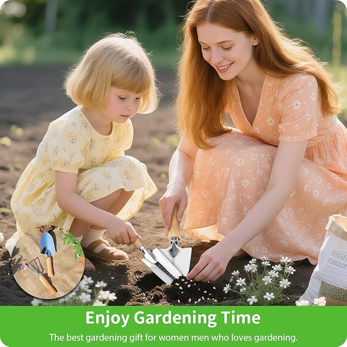 Garden Tool Set, 2 Pieces Stainless Steel Heavy Duty Garden Tools, Gardening Kit with Wooden Handle Garden Hand Tools, Durable Garden Tools for Gardening, Gardening Gifts for Women Men-PawvioPets