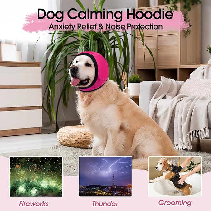 Dog Calming Hoodie, Dog Ear Muffs Noise Protection & Anxiety Relief, No Shake Ear Wraps for Dogs Quiet Ears Cover Headband for Fireworks Grooming Swimming Bathing Force Drying-PawvioPets