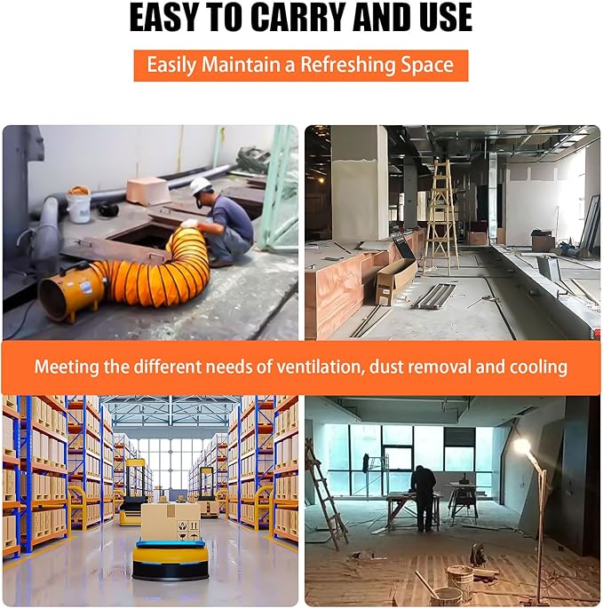 8-Inch High-Velocity Portable Utility Blower Fan, Industrial Exhaust Fan with 16.4ft Flexible Duct Hose, 3150 RPM Low-Noise Ventilator for Basements, Workshops, Warehouses, and Confined Spaces-PawvioPets