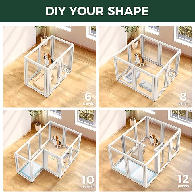 FXW AuraSpace Acrylic Indoor Unleashed Dog Playpen for Medium Dogs, 35 Inch, 8 Panels, White-PawvioPets