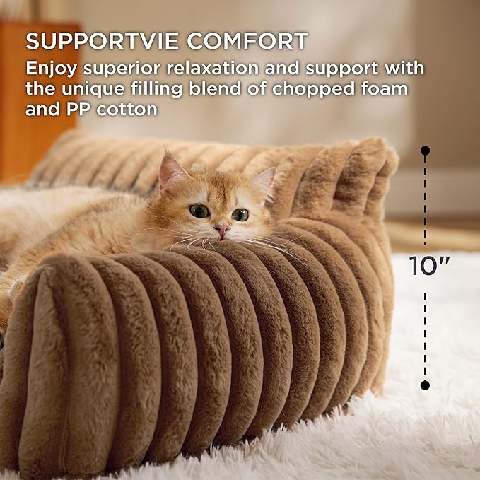 Bedsure Cute Cat Couch for Pets - Fluffy Small Dog Sofa with Premium Soft Corduroy Fleece, Pet Sofa with Removable Washable Cover, Supportive Dog Couch Bed for Small Medium Dogs, 30inch, Copper Brown-PawvioPets