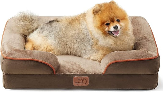 Bedsure Orthopedic Dog Beds for Small Dogs - Washable Small Dog Cat Bed Waterproof, Comfort Pet Couch Sofa with Washable Removable Cover, Pets Bed with Nonskid Bottom, Brown, 24"-PawvioPets