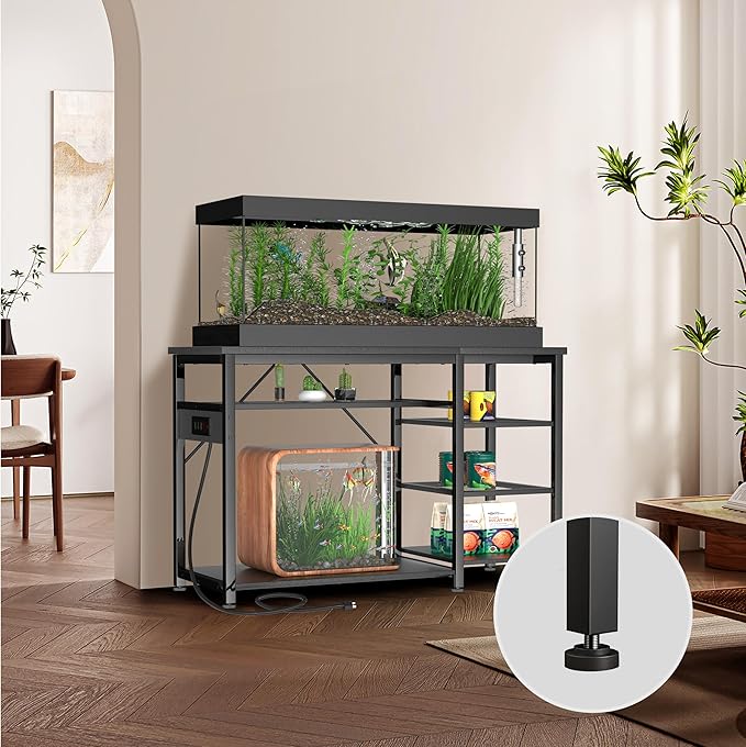 55-75 Gallon Fish Tank Stand: Heavy Duty Aquarium Stand with Power Outlets and Cabinet for Fish Tank Accessories Storage - Metal Frame, 1200LBS Capacity, Suitable for Fish & Reptile Terrariums-PawvioPets