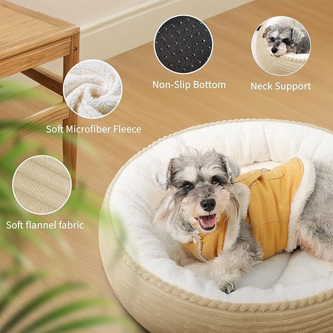Cat Bed, 20In Dog Beds for Small Dogs, Calming Cat & Dog Beds for Indoor Pets, Pet Beds Comfortable Donut Round Ultra Soft (Camel, 23" L x 23" W x 6.5" Th)-PawvioPets