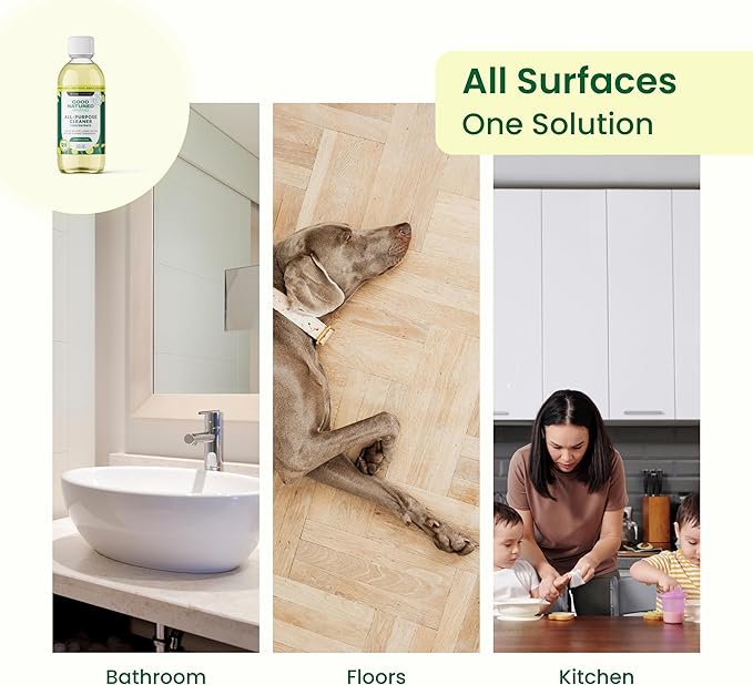 Good Natured Brand All-Purpose Cleaner Concentrate | Multi-Surface Cleaner | Natural Lemon Essential Oil | Multipurpose Cleaner Concentrate All Surfaces | Lemon Love | 8oz makes 128oz-PawvioPets