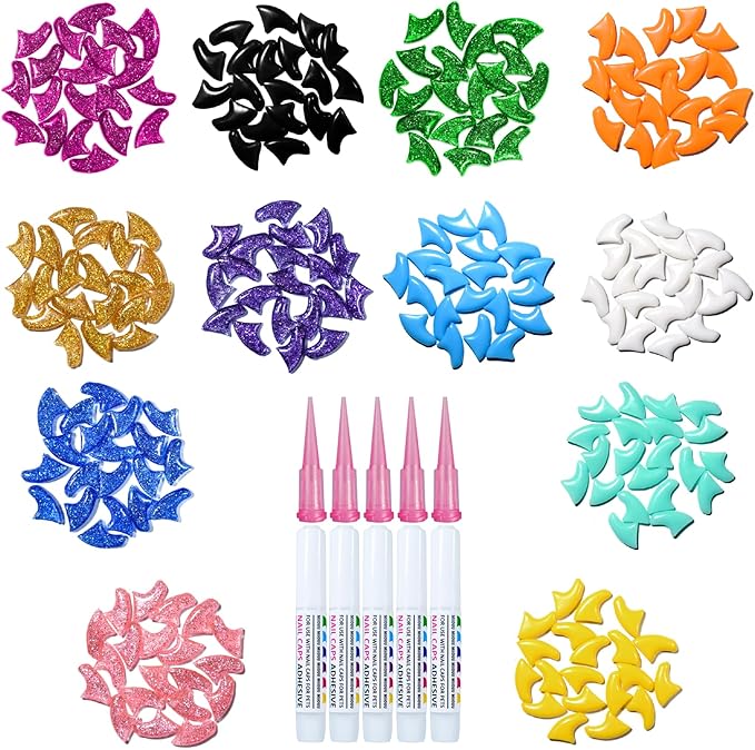 10x Colors / 100 pcs Cat Nail Caps | Cat Claw Covers with Adhesives and Applicators | Alpha (S)-PawvioPets