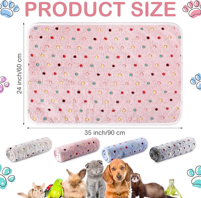 4 Pcs Waterproof Guinea Pig Blankets Washable Small Animal Fleece Bedding Absorbent Guinea Pig Cage Liners Reusable Pet Pee Pad Sleep Mat Pad Cover for Hamster Ferret (Colorful Dot,35 x 24 Inch)-PawvioPets