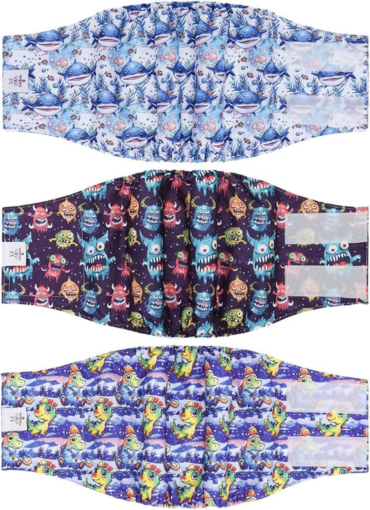 CuteBone Dog Diapers Male Belly Bands 3 Pack for Male Dogs Reusable Puppy Wraps DM65M-PawvioPets