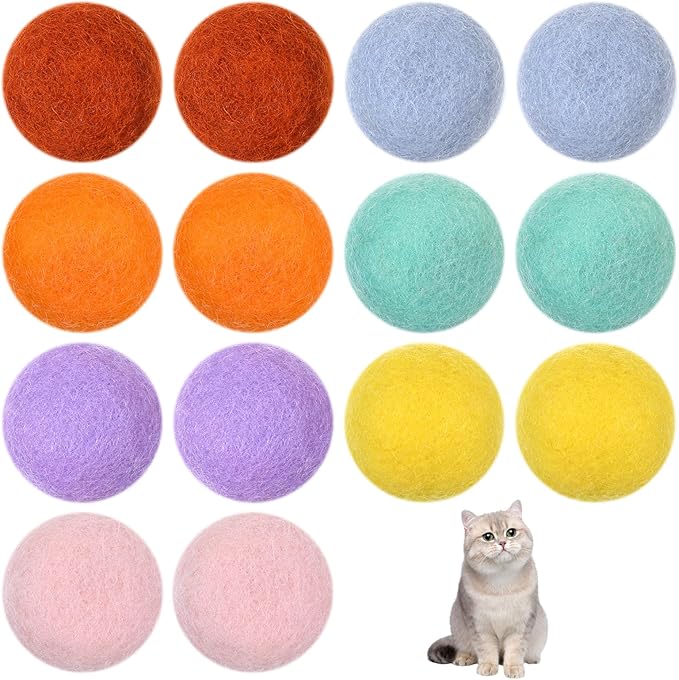 14 PCS Wool Cat Ball Toys, Quiet Play Felt Cat Ball Toys Kitty Kicker Exercise Toy, Fun Colorful Kitty Kitten Toy for Interactive Kitten Balls for Indoor 1.2in-PawvioPets