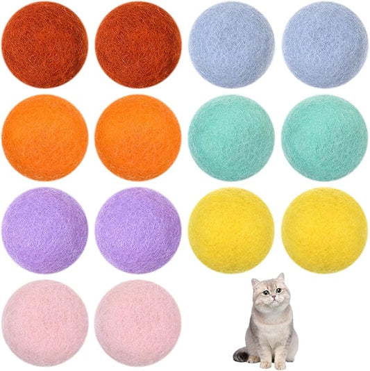 14 PCS Wool Cat Ball Toys, Quiet Play Felt Cat Ball Toys Kitty Kicker Exercise Toy, Fun Colorful Kitty Kitten Toy for Interactive Kitten Balls for Indoor 1.2in-PawvioPets