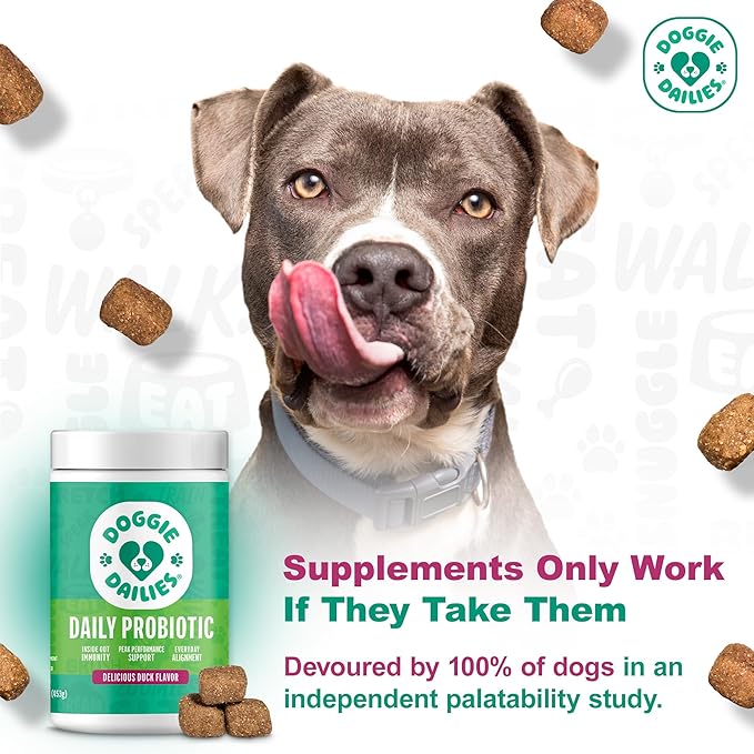 Doggie Dailies Probiotics for Dogs, Advanced Probiotics with Prebiotics, Promotes Digestive Health, Supports Immune System & Overall Health, Duck Flavor, 225 Chews-PawvioPets