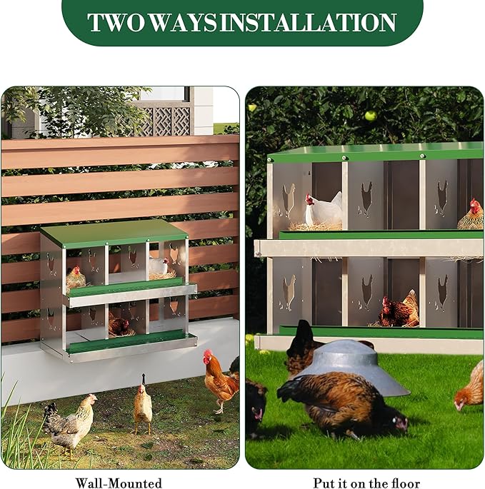 6 Hole Chicken Nesting Box with Roll Out Egg Tray, Rustproof & Ventilated Chicken Laying Boxes for Hens, Chickens, Ducks | Easy-Clean Poultry Coop Accessories-PawvioPets