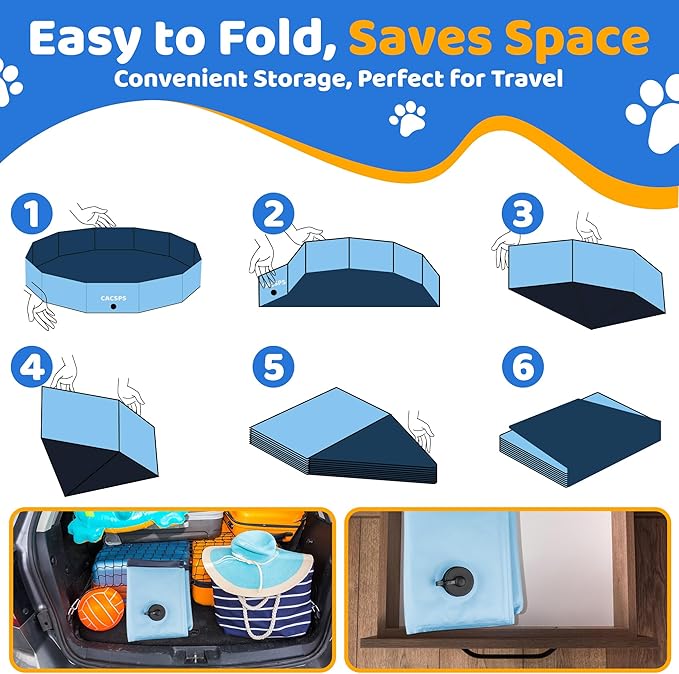 55.1" x 12" Foldable Dog Pool - Collapsible Hard Plastic Kiddie Pool for Dogs & Kids, Non-Slip Pet Bath Tub for Outdoor Backyard Use, Lightweight & Portable (Blue)-PawvioPets