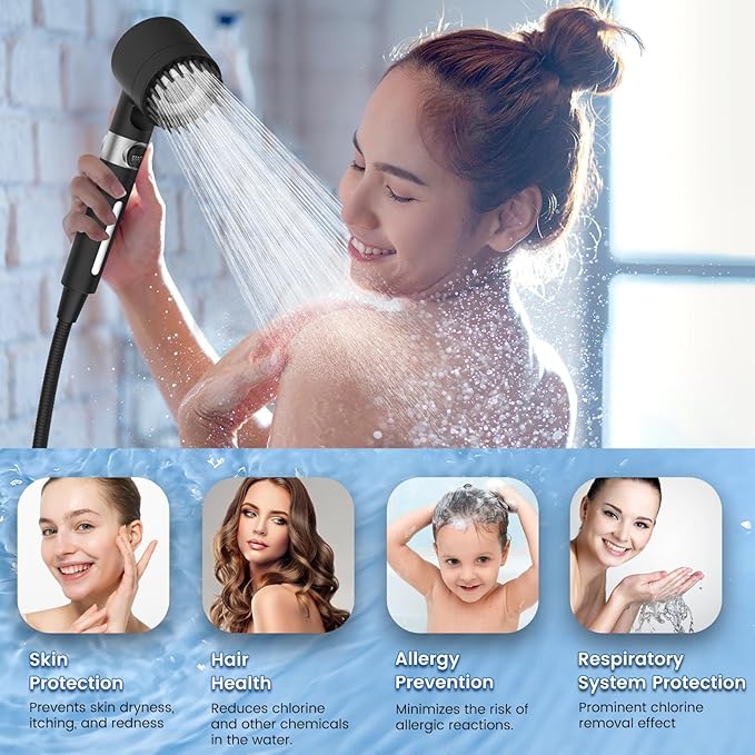 Filtered Shower Head with Handheld, High Pressure 3 Spray Mode Showerhead with 18 Stage Water Softener Filters for Hard Water - Remove Chlorine-BLACK-PawvioPets
