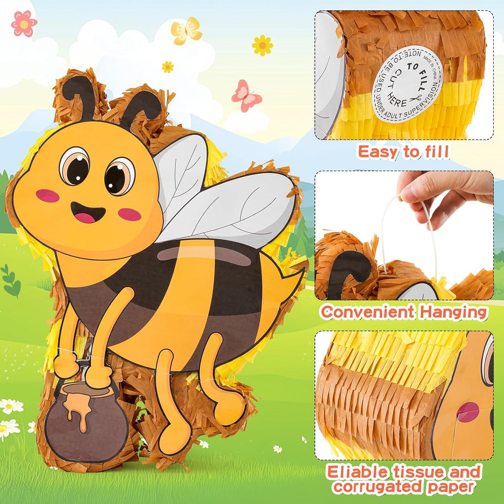 VINTS Bee Piñata Large Kids Bee Piñata with Blindfold Stick Confetti for Bee Themed Party Girl Boy Birthday Party Decoration(15.7×12.5×3.5in)