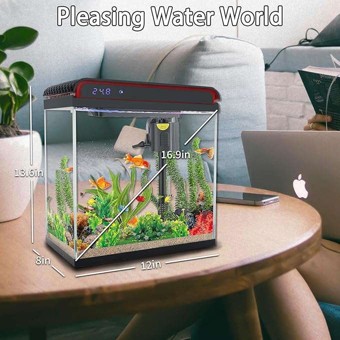 20 Gallon Fish Tank, Large Smart Aquarium with Self-Cleaning Pump 3 Color Lights Water Temperature Detection System, Smart Fish Tank for Betta Shrimp Guppy Goldfish Beta, Home Decor Gift with Tank-PawvioPets