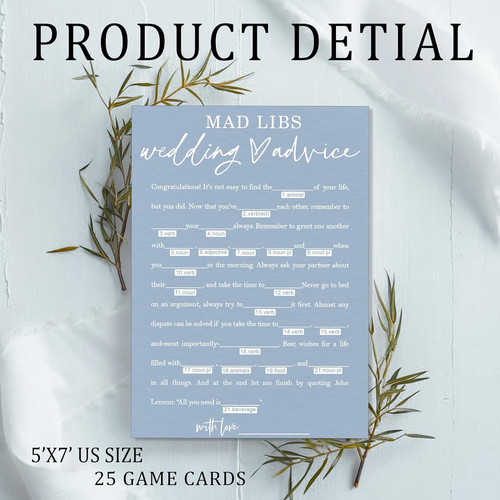 Wedding Advice Cards - Bdvice and Wishes for the Newlyweds Mr and Mrs Bride & Groom Perfect for Bridal Shower Wedding Games and Guest Book Alternative Pack of 25 Minimalist Blue 5x7 Inch Cards - B08