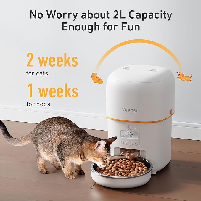 Automatic Cat Feeders - 2L Cat Food Dispenser Easy to Use, Timed Automatic Pet Feeder with Over 180-day Battery Life, 1-6 Meals Dry Food Programmable Portion Control Also for Dogs-PawvioPets