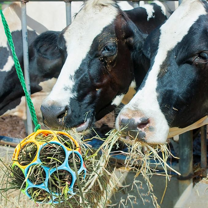 Besimple 2 Pack Horse Treat Ball Hay Feeder Toy, Goat Feeder Ball Hanging Feeding Toy for Horse Goat Sheep Relieve Stress (Colorful)-PawvioPets