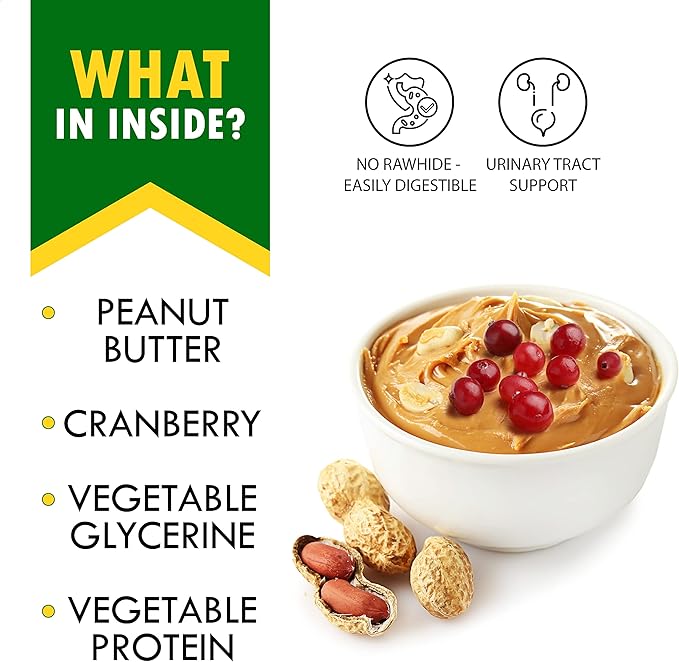 Dog Treats Peanut Butter Bones with Cranberry & Rawhide Free Chew 11 Oz - Pet Natural Mini & Big Snacks Healthy Collagen & Bulk Best Chews for Small & Large Dogs - Made for USA (Peanut Butter)-PawvioPets