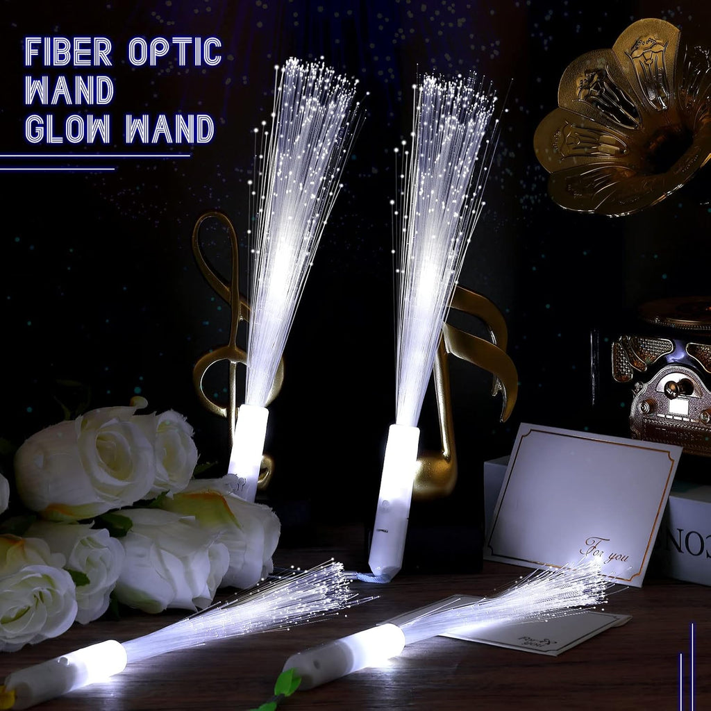 100 Pcs White Fiber Optic Wands Bulk Wedding Sparklers Party Favors LED Light Glow Sticks with 3 Modes Long Flashing Glow for Birthday Wedding Bridal Shower Glow in the Dark Party Favors