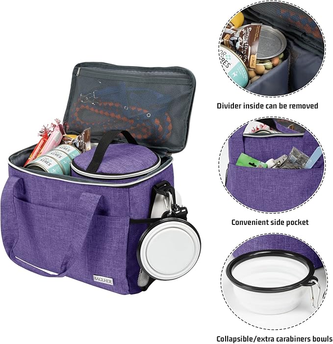 BAGLHER Dog Travel Bag Backpack Pet Supplies Backpack 5-Piece Set with Shoulder Strap 2 Lined Pet Food Containers 4 Foldable Feeding Bowls Essential Kit for Pet Travel-PawvioPets