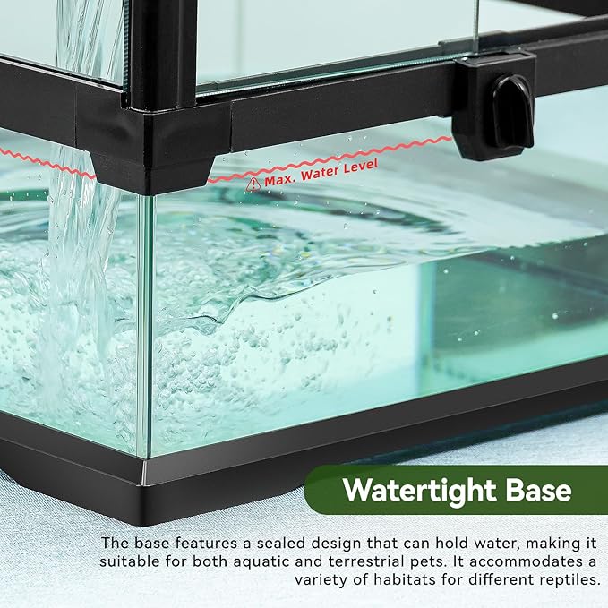 Glass Reptile Tank Front Opening Terrarium Suitable for Leopard Geckos, Snakes, Tree Frogs, Chameleons,Watertight Base, Ventilated Metal Mesh Top, Pre-Drilled Cable Holes 23.9x18x18''-PawvioPets