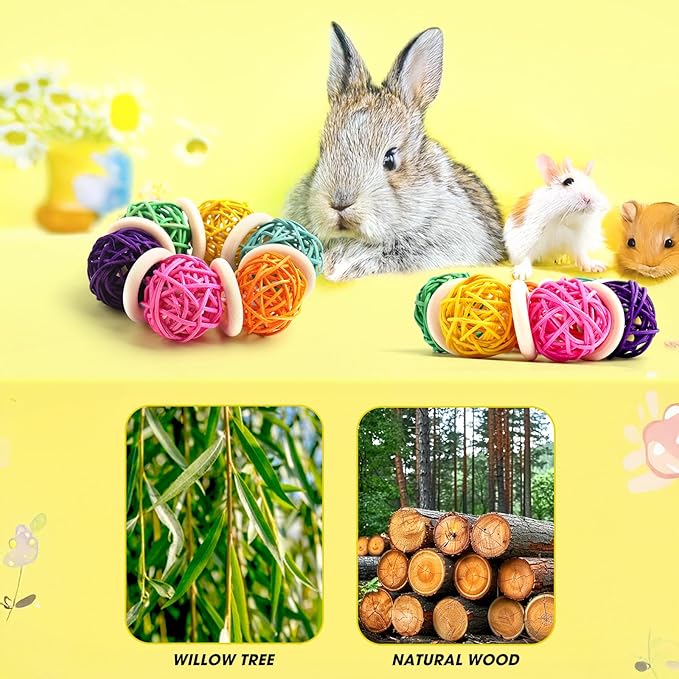 2 Pcs Natural Grass Chew Balls for Rabbits, Chinchillas, Hamsters & Mice - Safe Dental Health Toys for Teeth Grinding, Chewing & Dental Care, Small Animal Enrichment Chew Toys-PawvioPets