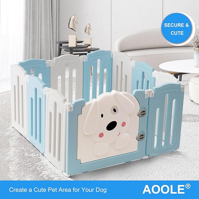 Foldable Dog Play Pen Indoors, Non-Slip Sturdy Puppy Playpen with Door, 25.5" H 10-Panel Adjustable Shape Dog Fence Pen for Small/Medium Dogs, Thickened, Easy to Store-PawvioPets