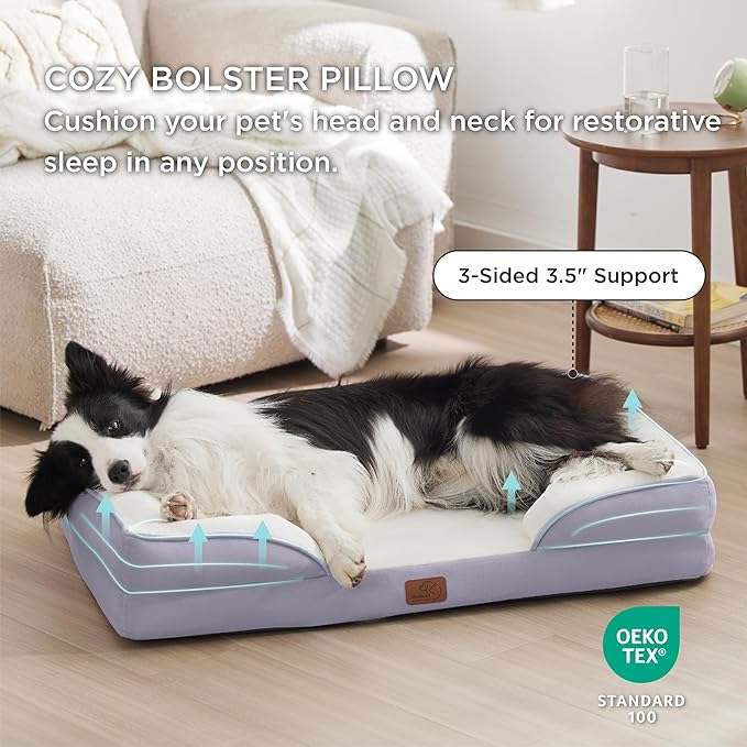 Bedsure Orthopedic Dog Beds Large Sized Dog - Washable Large Dog Cat Bed Waterproof, Comfort Dogs Couch Sofa with Washable Removable Cover, Pet Bed with Nonskid Bottom, Lavender, 35"-PawvioPets
