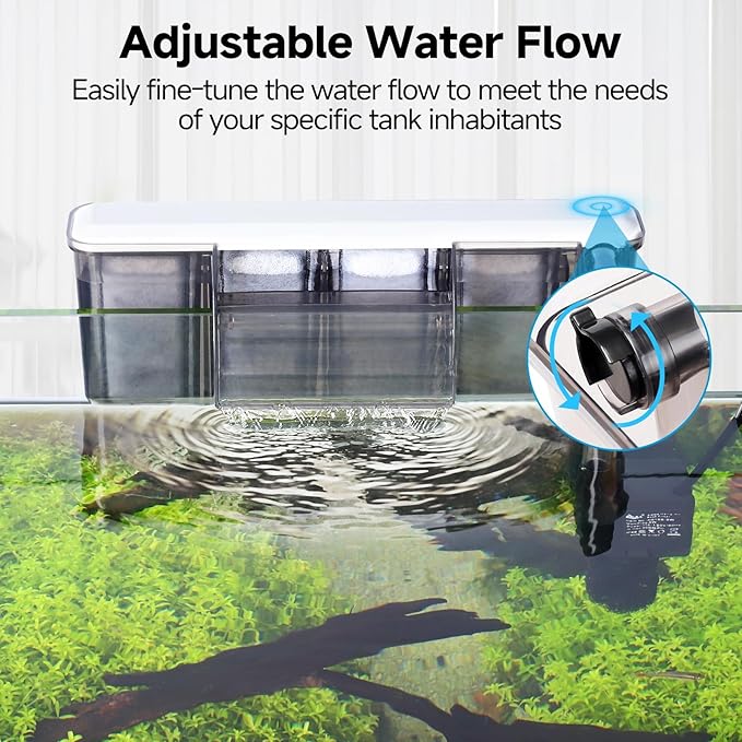 AQQA Quiet 30-50 Gallon Fish Tank Filters - Auto Start Hang on Back Aquarium Filter, Adjustable Flow, Deodorization Decontamination Filter System AQ168 (8W 200GPH)-PawvioPets
