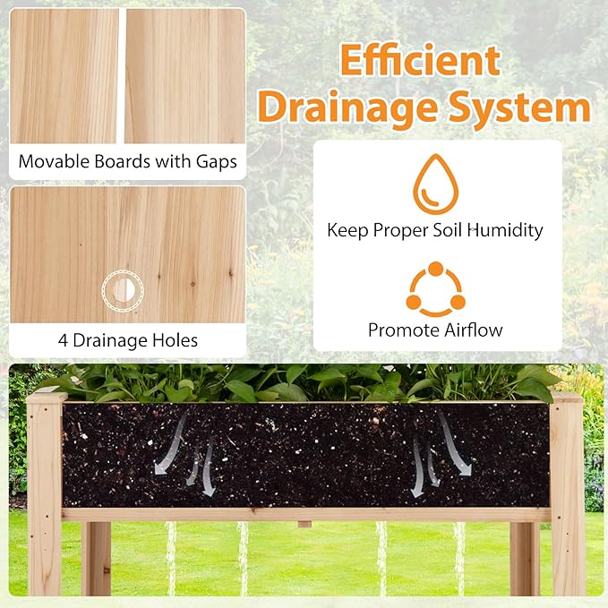 Giantex Raised Garden Bed with Trellis, Wooden Elevated Planter Box with Legs, Drainage Holes for Climbing Plants Vines Vegetables Flowers Herbs, Outdoor Horticulture Planter for Patio Yard-PawvioPets