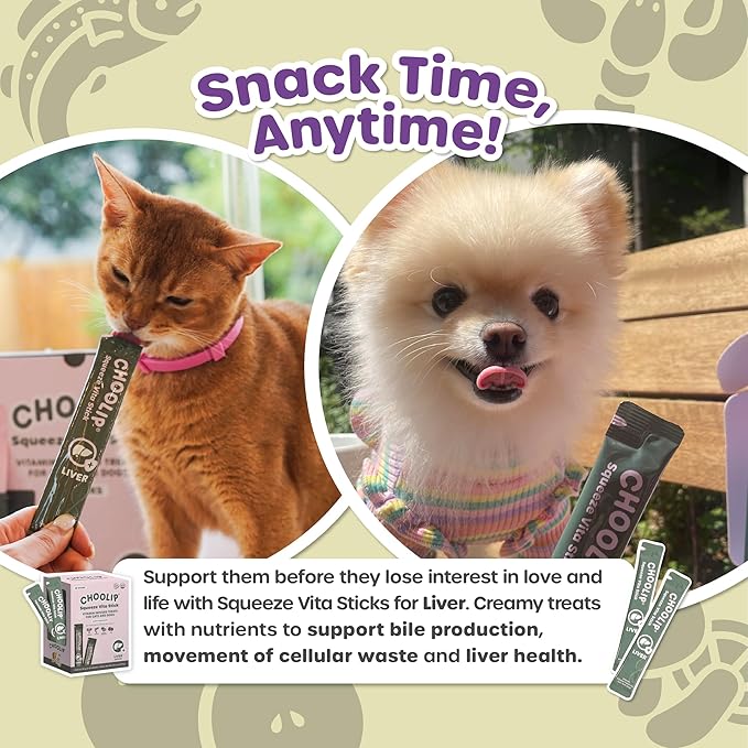 Grab & Go Squeeze Vita Stick Lickable Treats for Dogs & Cats. 49 Liver Support Sticks with Essential multivitamins. Soft and Tasty Paste for All Life Stages, Supporting Liver Health-PawvioPets