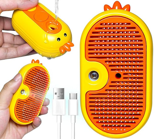 3-in-1 Rechargeable Steam Brush for Cats & Dogs - Anti-Static Spray Pet Grooming Brush with Warm Mist Massage, Hair Shedding Control, Detangling Comb & Cleaning Tool for Effective Deshedding-PawvioPets