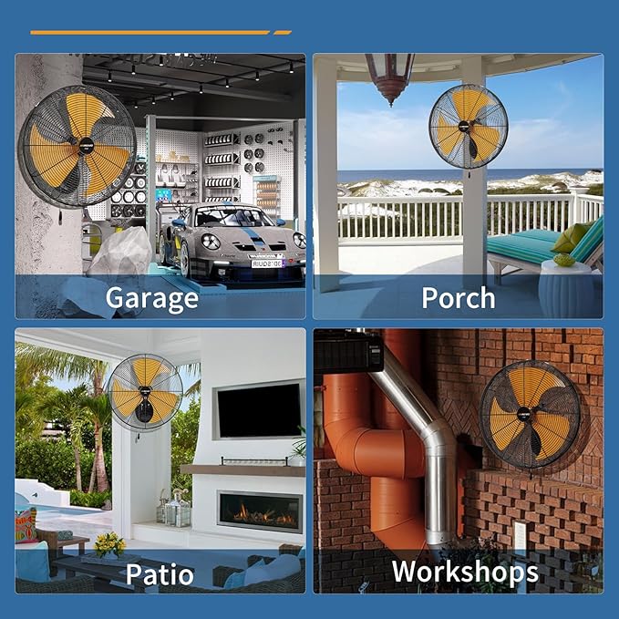 20 Inch Industrial Wall Mount Fan - 6000CFM High Velocity, Heavy Duty Metal Construction, 3 Speeds, Adjustable Tilt, Quiet Operation - Ideal for Garage, Shop, Commercial Use-PawvioPets