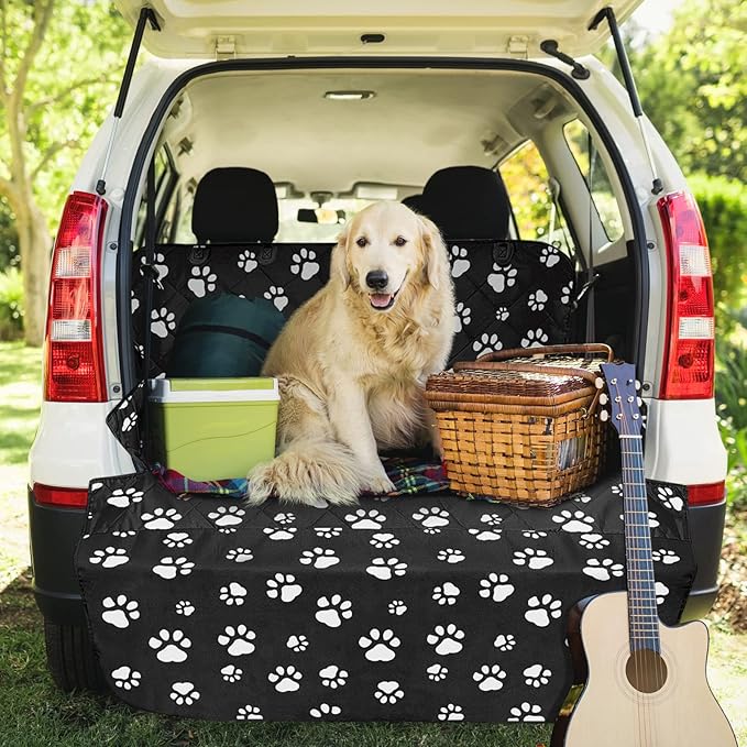 F-color SUV Cargo Liner for Dogs, Upgraded Extra Large Water Resistant Pet Cargo Cover Dog Seat Cover Mat for SUV Sedans Vans with Bumper Flap Protector, Non-Slip, Wear-Proof, Universal Fit, Paw Print-PawvioPets