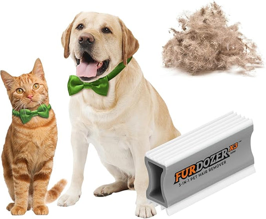 FurDozer X3 MINI Pet Hair Remover & Auto Detailing Tool - Cat & Dog Hair Remover for Carpet, Car Interior, Couch, Bedding, & Furniture - Reusable Pet Hair Removal Tool for Dog Fur & Lint, 3.5", Grey-PawvioPets